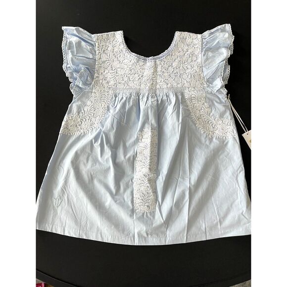 J.Marie Embroidered Flutter Sleeve Top Women’s Medium Blue - Picture 1 of 16